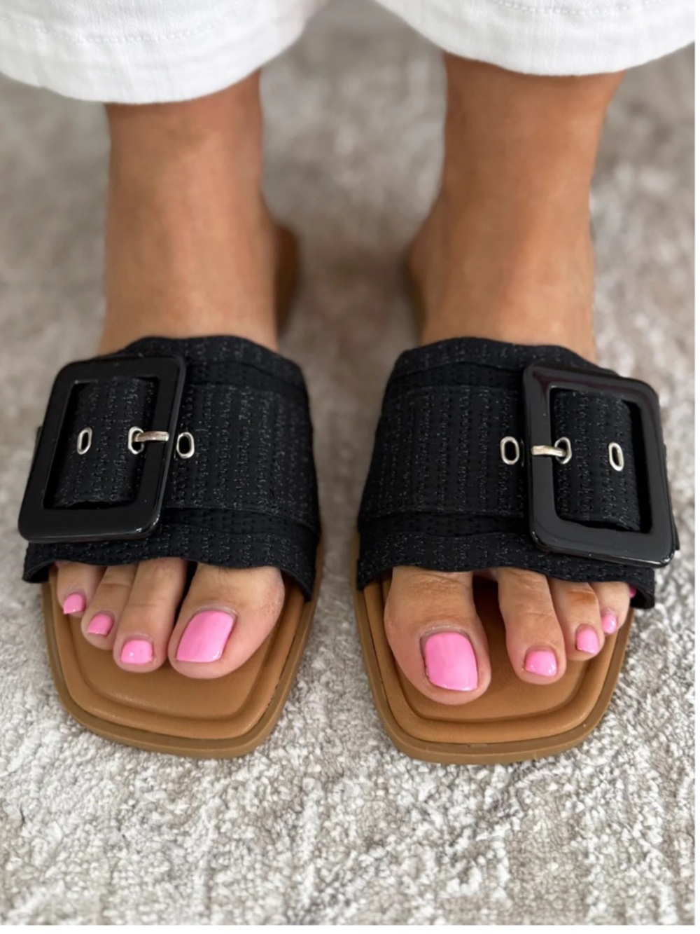Pierre Dumas Size 10- NWOT Women's Black Buckle Slide Sandals